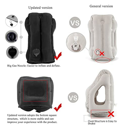  HAIYANLE Inflatable Travel Pillow - Multifunctional Travel Pillow For Adult Chin Supporting Travel Neck Pillow Airplane Sleeper Office Napping Pillow With Eye Mask, Earplugs And Portable Bag