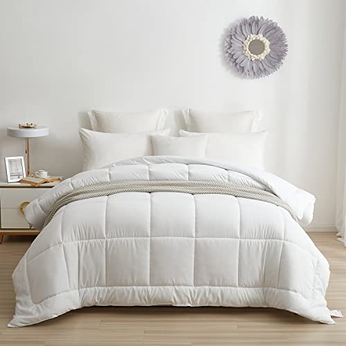  Down Alternative Comforter With Corner Tabs - Summer Quilted Light Weight Twin Size 140 GSM White Comforter, Machine Washable Microfiber Bedding