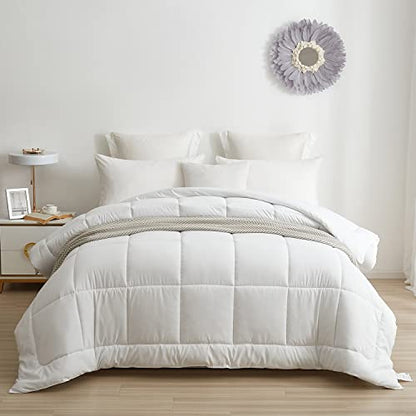  Down Alternative Comforter With Corner Tabs - Summer Quilted Light Weight Twin Size 140 GSM White Comforter, Machine Washable Microfiber Bedding