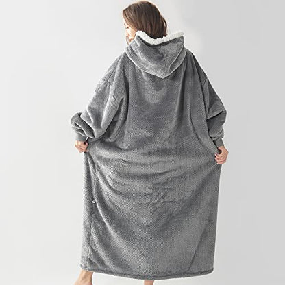  BEDELITE Fleece Sherpa Wearable Blanket Hoodie With Sleeves And Pocket, Cozy Warm Oversized Blanket Sweatshirt