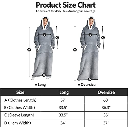  Wearable Blanket Hoodie For Women/Kids/Men, Oversized & Cozy Sherpa Lined Hoodie Sweatshirt Blanket Grey