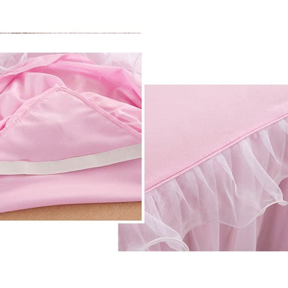  Walnut Pink Lace Lotus Leaf Lace Bed Skirts Color Bedspread Cover Non-Slip Sheets Without Pillowcase (Color : A, Size : Pillowcase 2pcs Code)