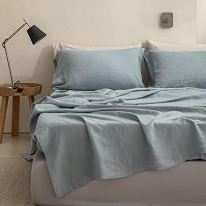  Simple&Opulence French Linen Flat Sheet With Embroidered Border-100% Stone Washed Flax Bedding,Queen Size(90''x102'') Ultra Soft,Breathable Flat Top Sheet-1 Piece Bed Flat Sheet Only(Linen)