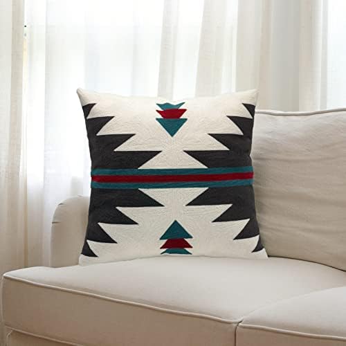  IKATYARN Black White Coffee Aztec Embroidery Throw Pillow Cover,Boho Tribal Geometric Pillowcase, Modern Farmhouse Brown Cushion Case For Couch Sofa Bed, 18"x18"