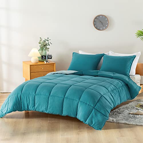  Bedding-Comforter-Set-Duvet-Insert, Soft, Lightweight,Breathable, Blue/Teal, All Season King
