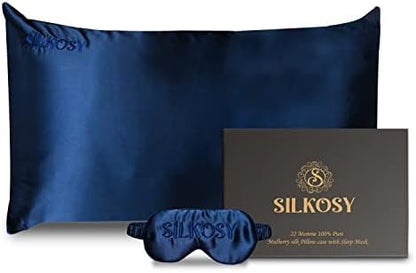  Mulberry Silk Pillowcase For Hair And Skin With Hidden Zipper, 22 Momme 100% Real Silk Pillow Case With Sleep Mask, Premium Grade 6A Silk Promotes Soft Skin, 900 Thread Count (Pink, Queen)