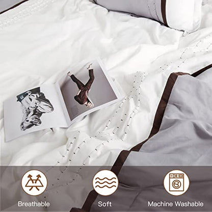  Airensky Queen Comforter Set - 5 Pcs Handmade Pintuck Bedding Comforter Sets With 1 Soft & Lightweight Microfiber Down Alternative Duvet Insert And 4 Pillowcases & Shams, Queen (94x92 Inches)