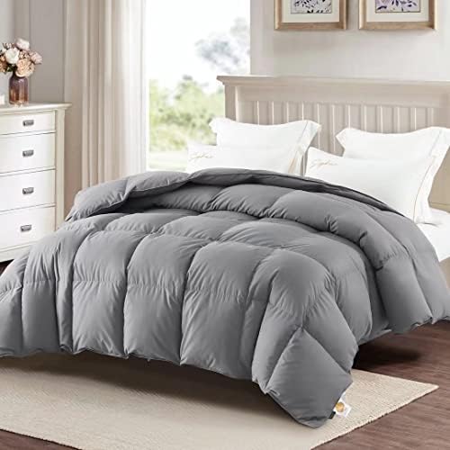  Goose Down Comforter Queen Size,Medium Weight Duvet Insert For All Season,38OZ,650 Fill Power,100% Cotton With Corner Tabs,Grey…