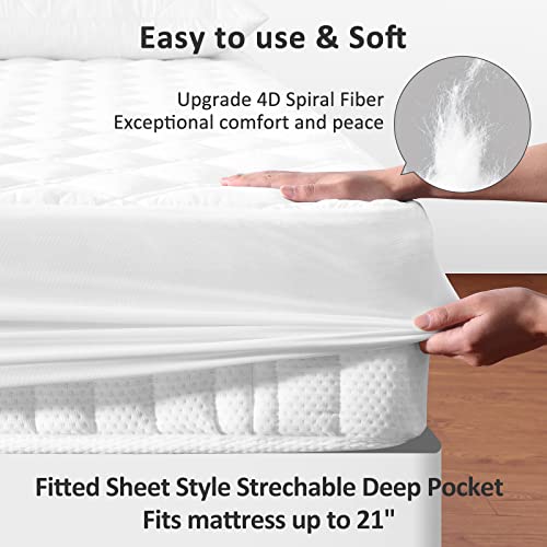  Queen Waterproof Mattress Pad,Quilted Mattress Protector Queen, Cooling Bed Cover,Noiseless Mattress Cover Up To 21" Deep