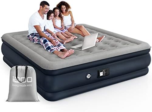  IDOO Air Mattress With Built In Pump, Queen Inflatable Mattress Blow Up Mattress Airbed For Camping & Guest, Colchon Inflable - Self Inflating, Foldable, Portable & Comfortable, 18" Raised
