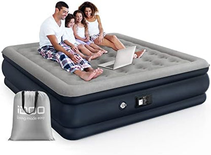  IDOO Air Mattress With Built In Pump, Queen Inflatable Mattress Blow Up Mattress Airbed For Camping & Guest, Colchon Inflable - Self Inflating, Foldable, Portable & Comfortable, 18" Raised