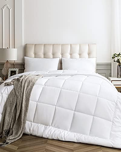  Down Alternative Comforter Queen Size, Ultra Soft Duvet Insert With Corner Tabs, Fluffy Warm All Season Quilted Soft Reversible Hotel Collection, White