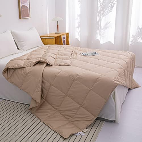  Confibona Lightweight 90% White Down Comforter/Blanket,Cooling Duvet Insert For Summer/Warm Weather,Soft Noiseless Shell,Machine Washable, Twin/Twin XL Size,Light Brown