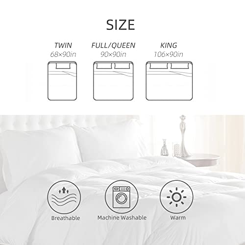  Premium Goose Feathers Down Comforter King Size All Season Medium Warmth Solid White 100% Cotton Cover Down Proof Duvet Insert With Corner Tabs, 60 Oz