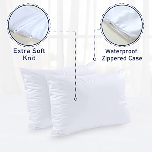  Pillow Protector 2 Pack - Extra Soft Knit - Waterproof Zippered Case (King 2 Pack)