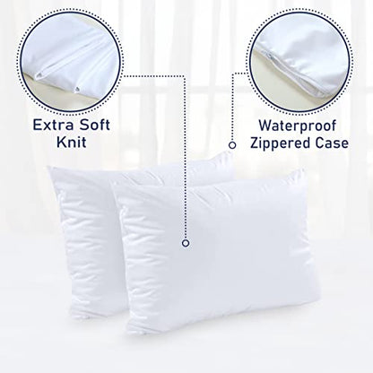  Pillow Protector 2 Pack - Extra Soft Knit - Waterproof Zippered Case (King 2 Pack)