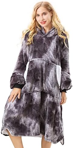  Uttermara Wearable Blanket Hoodie, Zipper Oversized Hoodie Blanket For Kids, Sherpa Hooded Blanket With Hood, Pocket & Sleeve, One Size Fits All, Stars Print Glow In The Dark