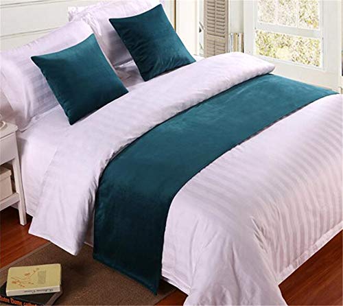  YIH Teal Bed Runner Scarf 82" X 19", Velvet Protector Slipcover For Bed For Bedroom Hotel Wedding Room, 1 Bed Runner + 2 Cushion Covers