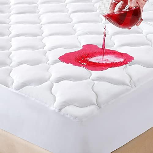  Twin XL Size Quilted Fitted Mattress Pad, Waterproof Breathable Cooling Mattress Protector, Stretches Up To 21 Inches Deep Pocket Hollow Cotton Alternative Filling Noiseless Mattress Cover