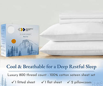  California Design Den Luxury Queen Sheet Set, 800 Thread Count 100% Cotton Sheets For Queen Size Bed, 4 Pc Deep Pocket Queen Sheets, Cooling & Softer Than Egyptian Cotton Claims (White Sheets)
