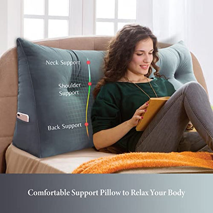  VERCART Large Headboard Pillow Wedge Bed Rest Reading Pillow Daybed Pillows Triangular Headboard Wedge Pillows Bolster Gap Filler Triangle Back Cushion Long Wedge Pillow, Velvet Light Gray Twin