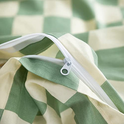  - Green And Light Yellow Checkered Duvet Cover Set, 100% Cotton Bedding, Buffalo Plaid Gingham Checkerboard Geometric Pattern, With Zipper Closure (3pcs, King Size)