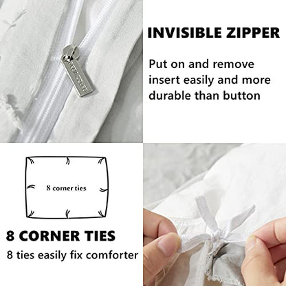  BEDAZZLED Duvet Cover King Size, 3 Pieces Tufted Comforter Cover Set, Soft And Embroidery Shabby Chic Boho Bedding Sets For All Seasons, Light Grey