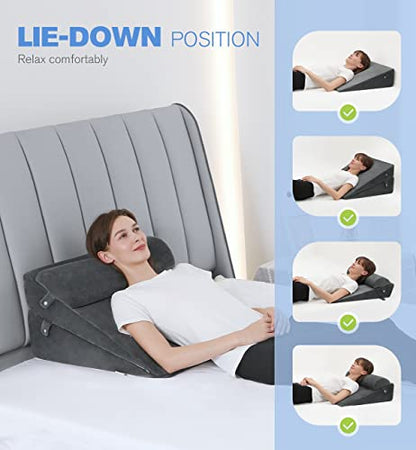  OasisSpace Wedge Pillows For After Surgery - 4pcs Orthopedic Wedge Pillow Set, Memory Foam Sleeping Wedges For Adults, Sitting Pillow For Acid Reflux And GERD, Adjustable Pillow With Removable Cover
