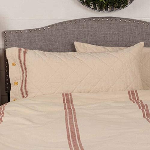  Market Place Red Queen Quilt, 100% Cotton Quilted Bedspread With Red Ticking, Hand Quilted Grain Sack Bed Spread Bedding For Boho, Shabby Chic And Rustic Farmhouse Decor (90”x90”)