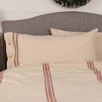  Market Place Red Queen Quilt, 100% Cotton Quilted Bedspread With Red Ticking, Hand Quilted Grain Sack Bed Spread Bedding For Boho, Shabby Chic And Rustic Farmhouse Decor (90”x90”)