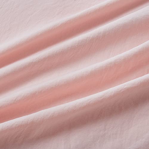  Pink Duvet Cover Queen Size, 3 Pieces Soft Washed Microfiber Duvet Cover Set With Boho Pom Pom Fringe, Pink, 90x90 Inches