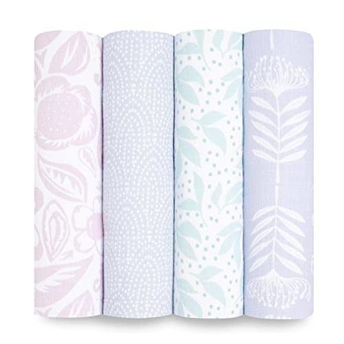  Aden + Anais Essentials Swaddle Blanket, Muslin Blankets For Girls & Boys, Baby Receiving Swaddles, Newborn Gifts, Infant Shower Items, Toddler Gift, Wearable Swaddling Set, 4 Pack, Damsel