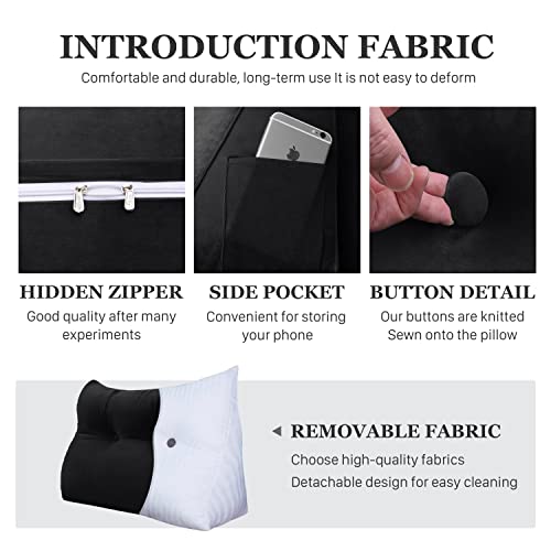  Rucener Triangular Headboard Wedge Pillow Triangular Removable Headboard Backrest Large Bolster Triangular Headboard Backrest Daybed Cushion Daybed Pillows Headboard Pillow Black Twin Size