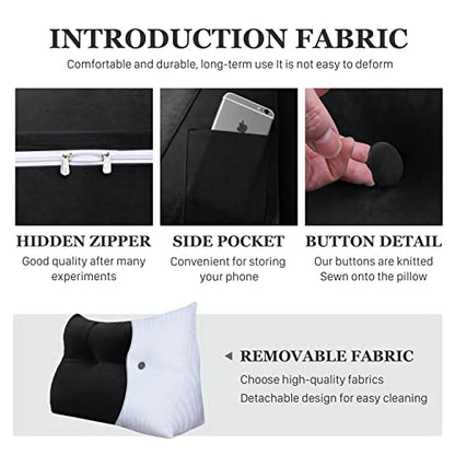  Rucener Triangular Headboard Wedge Pillow Triangular Removable Headboard Backrest Large Bolster Triangular Headboard Backrest Daybed Cushion Daybed Pillows Headboard Pillow Black Twin Size