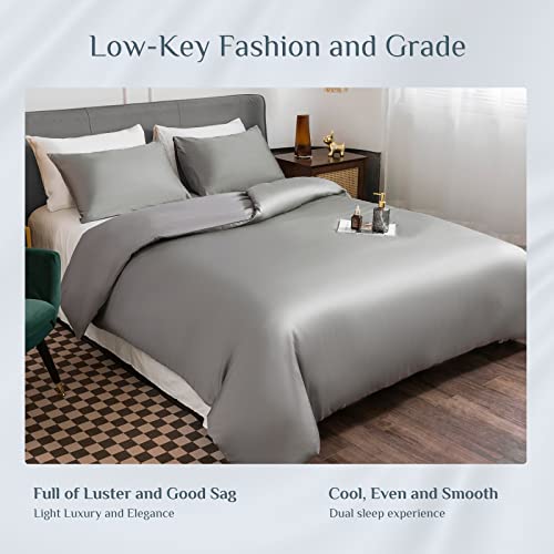  Argstar 3 Pieces King Bamboo Duvet Cover, Grey Cotton Duvet Cover Set, Soft & Easy Care Bedding Comforter Cover With Zipper & Ties (1 Gray Duvet Cover, 2 Pillowcases)