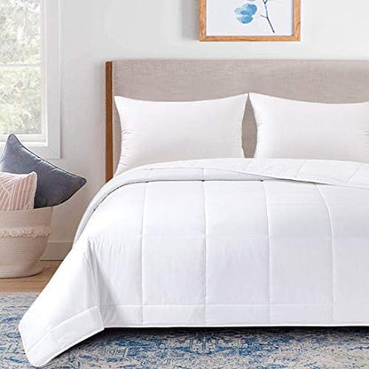  HOMBYS Down Alternative Blanket Queen Size 90" X 90", Lightweight Quilted Bed Blanket With 8 Corner Tabs,White Reversible Soft Microfiber Quilted Blanket For All Season