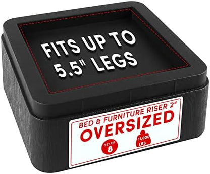  DEDU Oversized Bed Risers Heavy Duty Stackable 4 Pack, Furniture Risers For Sofas 3 Inch Or 6 Inch Supports Up To 11000 Lbs, Square Bed Raising Blocks Fits 5.5 Inch Wide Desk Or Couch (Black)