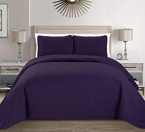  Linen Plus Collection 3 Pieces King/California King Over Size Embossed Coverlet Bedspread Set Solid Silver 118" X 106" New