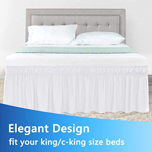  Bed Skirt King Size White Elastic Dust Ruffle Three Side Wrap Around Dust Ruffled White Skirts Easy Fit Wrinkle And Fade Resistant For King/Cal King Size Beds 15 Inch Drop