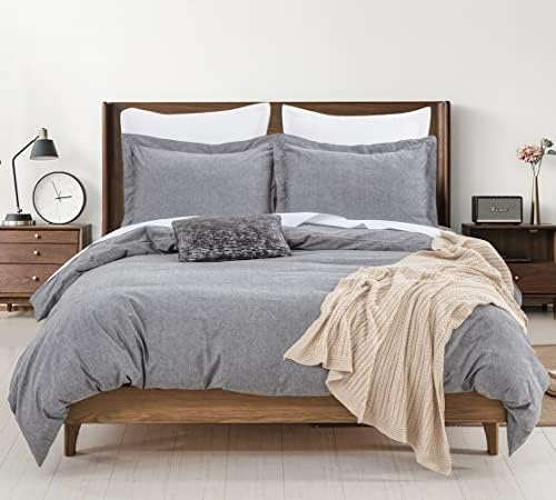 Duvet Cover Set (Cal. King 104"X96" Cover + 2 Pillowcases), Charcoal Washed Cotton Bedding, Zipper Closure