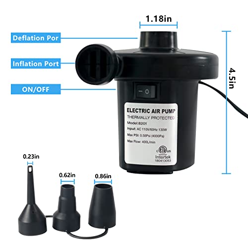  Electric Air Pump For Inflatables,Air Mattress Pump With 3 Nozzles Air Pump For Pool Inflatables(130W)