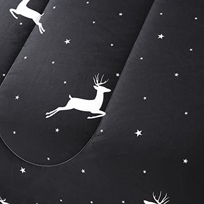  Mengersi Christmas Bed In A Bag 7-Pieces Comforter Sets,Christmas Deer Tree Comforter Set Bed Sheets,Pillow Shams, Flat Sheet, Fitted Sheet And Pillowcases,Black And White Bedding Sets(Deer,King)