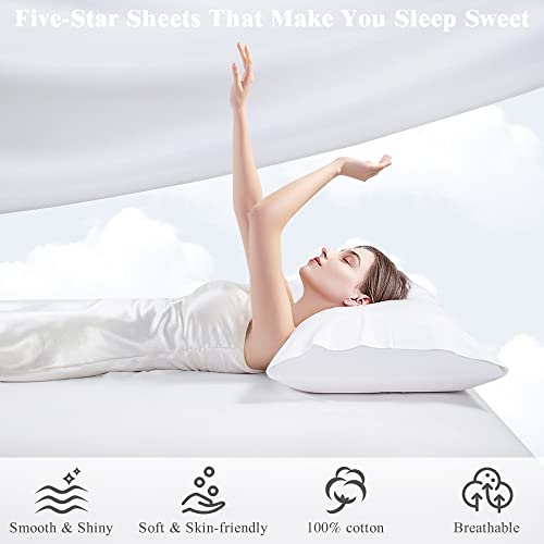  SONORO KATE 1200 Thread Count Cotton Sheets, Luxury 100% Egyptian Cotton Queen Size Sheets, Extra Soft Bed Sheets Sateen Weave With 16" Elasticized Deep Pocket - 4 Piece(Queen,White)