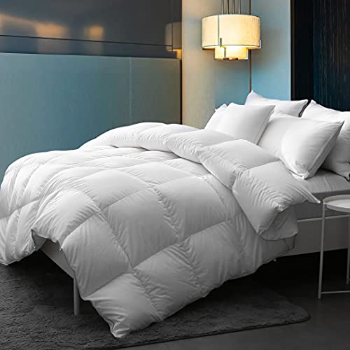  Luxury Pima Cotton Goose Feathers Down Duvet Insert King | All-Seasons Down Comforter | Ultra-Soft 750 Fill-Power Medium Warmth Hotel-Style Comforter Insert With Ties (106x90 Inches, White)
