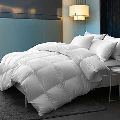  Luxury Pima Cotton Goose Feathers Down Duvet Insert King | All-Seasons Down Comforter | Ultra-Soft 750 Fill-Power Medium Warmth Hotel-Style Comforter Insert With Ties (106x90 Inches, White)