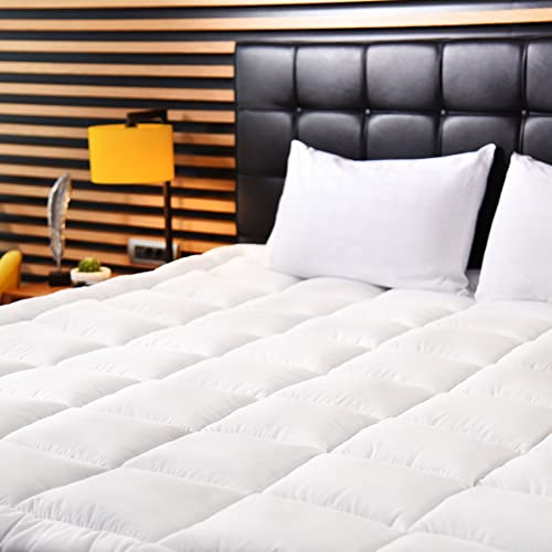  KOZZY Home Mattress Topper Full Extra Thick Cotton Elastic Deep Pocket, Fitted Mattress Pad, Machine Washable, Cooling Mattress Protector (White, 54x75 In)
