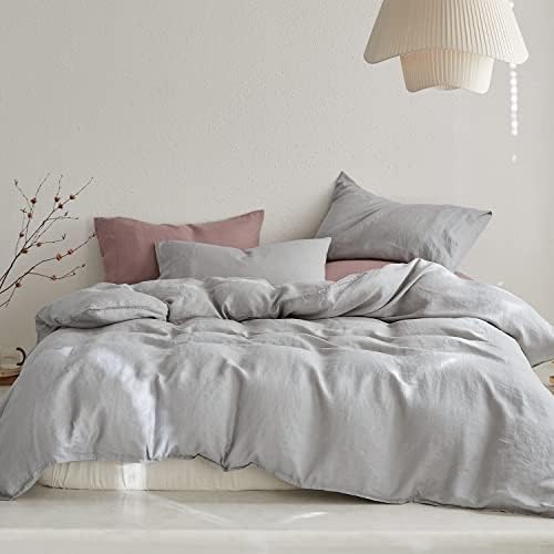  TOSMO Linen Duvet Cover Set, 100% French Flax Natural Linen Bedding 3pcs Set, Soft Breathablefor Hot Sleepers 1 Duvet Cover And 2 Pillowcases(Natural Linen, King)