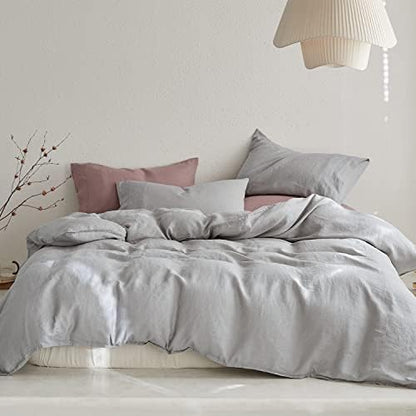  TOSMO Linen Duvet Cover Set, 100% French Flax Natural Linen Bedding 3pcs Set, Soft Breathablefor Hot Sleepers 1 Duvet Cover And 2 Pillowcases(Natural Linen, King)