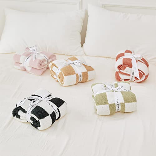  YIRUIO Throw Blankets Checkerboard Checkered Chessboard Warmer Comfort Reversible Microfiber Soft Cozy For Kids Baby Children(Burnt Orange, 30''x40'')