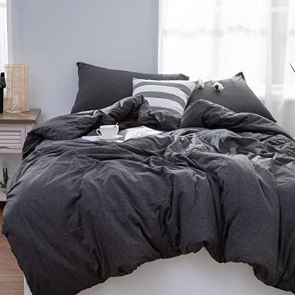  LIFETOWN 100% Jersey Knit Cotton Duvet Cover Set T-Shirt Feel Bedding Set Ultra Soft Wrinkle-Free (Beige, Queen)